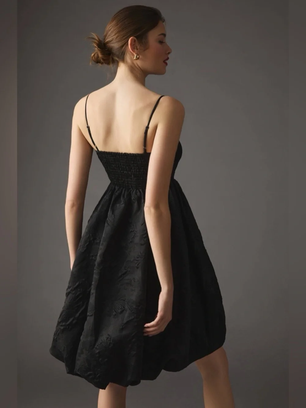 Anthropologie Black Jacquard Bubble Dress 16W Spaghetti Strap Party Cocktail - Picture 8 of 12